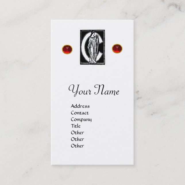 BLACK WHITE MONOGRAM C BREV,RED RUBY GEM Pearl Visitkort (Framsida)