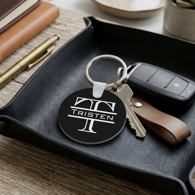 Black White Monogram Classic Namn Nyckelring (Skapare uppladdad)