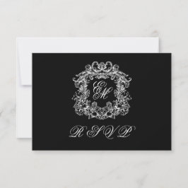 Black White Monogram Crest Elegant Wedding OSA Kort