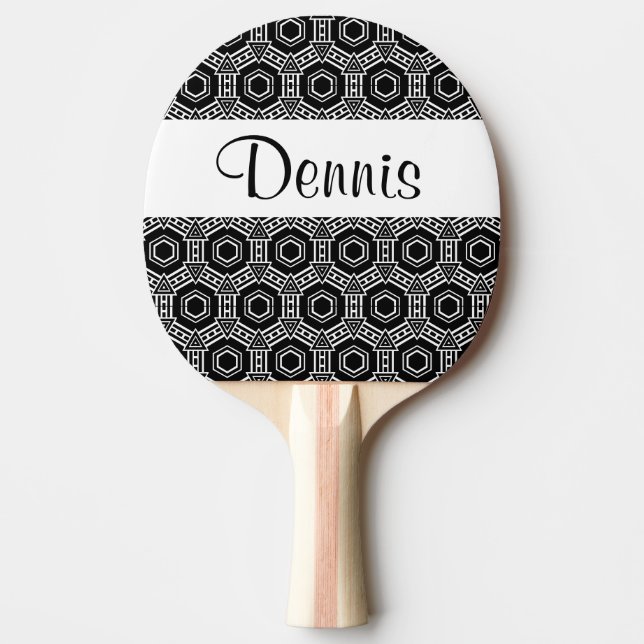 Black White Monogram Geometric Ping Pong Paddle Pingisracket (Framsidan)