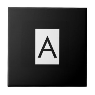 Black White Monogram Initial Brev Modern Plain Kakelplatta