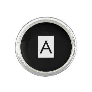 Black White Monogram Initial Brev Modern Plain Ring