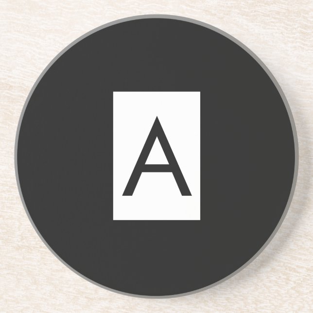 Black White Monogram Initial Brev Modern Plain Underlägg (Framsidan)