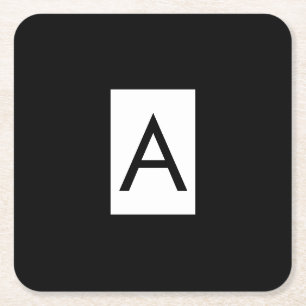 Black White Monogram Initial Brev Modern Plain Underlägg Papper Kvadrat