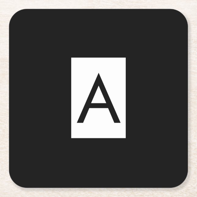 Black White Monogram Initial Brev Modern Plain Underlägg Papper Kvadrat (Framsidan)