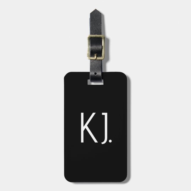 Black White Monogram Initialer Gift Favor Namn Bagagebricka (Vertikal Framsida)