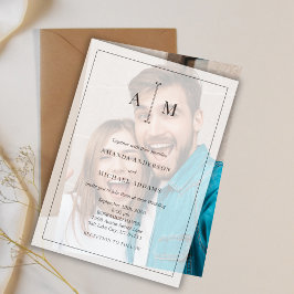 Black White Monogram Minimal Simple Border Wedding