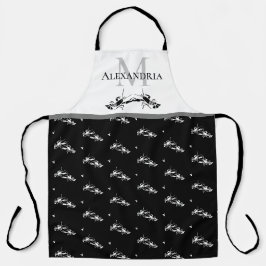 Black White Monogram Namn Lobster Mönster Apron