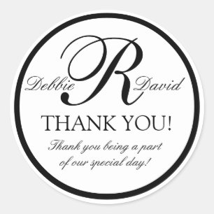 Black White Monogram R Wedding Favor Stickers Runt Klistermärke