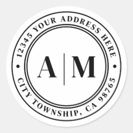 Black White Monogram Return Address Runt Klistermärke