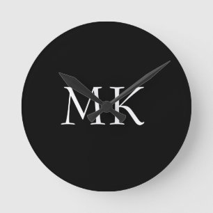 Black White Monogram Rund Klocka