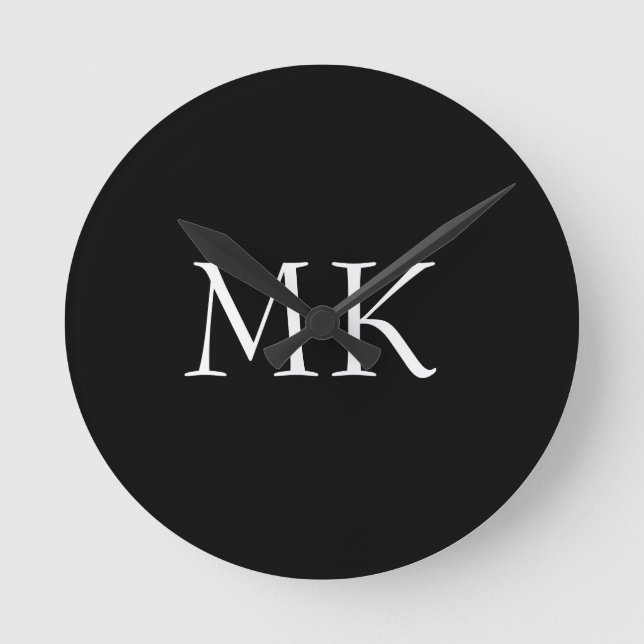 Black White Monogram Rund Klocka (Framsida)
