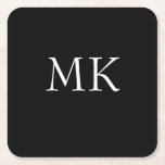 Black White Monogram Underlägg Papper Kvadrat<br><div class="desc">Modern svarta vita monogram-väskor. Fin design med vit dubbla inledande monogramtext på svart. Anpassa med din egen text. Det skulle vara en utmärkt gåva till födelsedagar,  helgdagar,  studenten,  befordran,  alla särskilda tillfällen eller vardagen.</div>