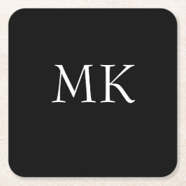 Black White Monogram Underlägg Papper Kvadrat