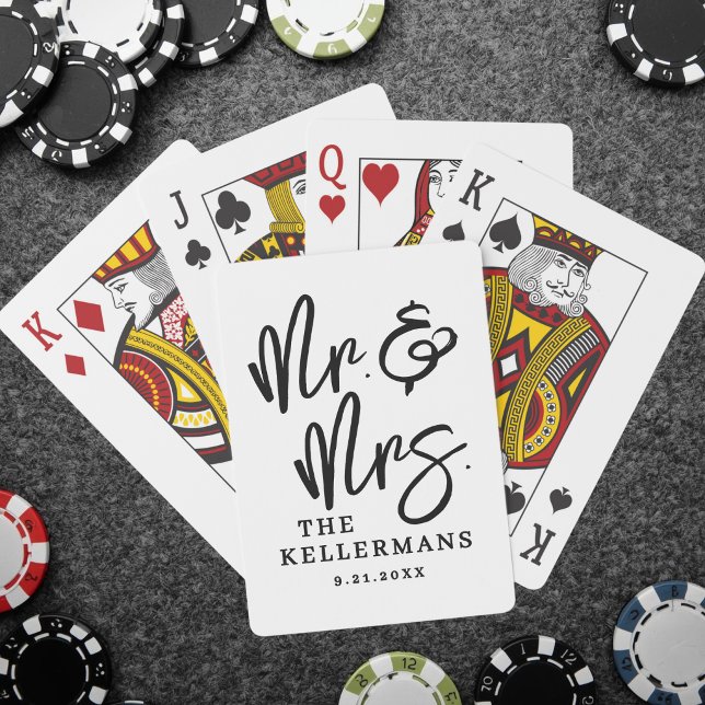 Black White Monogram Wedding Casinokort (Black White Monogram Wedding Poker Cards)