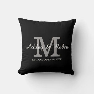 Black White Monogram Wedding Keepsake Names Date Kudde