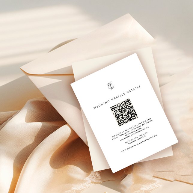 Black & White Monogram Wedding Website QR Code Tilläggskort (Skapare uppladdad)