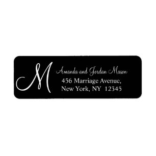 Black White Monogrammed Bröllop adressetikett Returadress Etikett