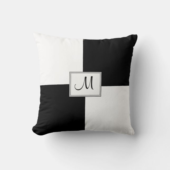 Black White Monogrammed Dekorativ kudde (Framsida)