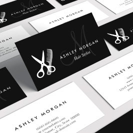 Black White Monogrammed - Hair Salon Hairstylist Visitkort