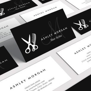 Black White Monogrammed - Hair Salon Hairstylist Visitkort