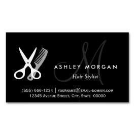 Black White Monogrammed - Hair Salon Hairstylist Visitkortmagnet