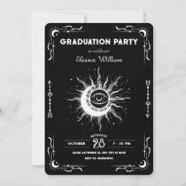 Black white moon sun tarot celestial graduation inbjudningar