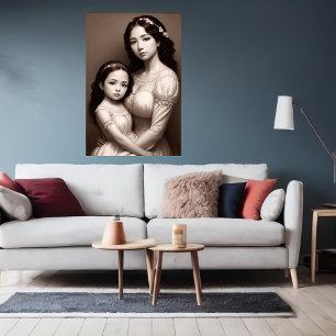 Black White Mor och porträtt AI Art Poster