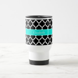 Black White Moroccan #5 Brt Aqua Namn Monogram Resemugg