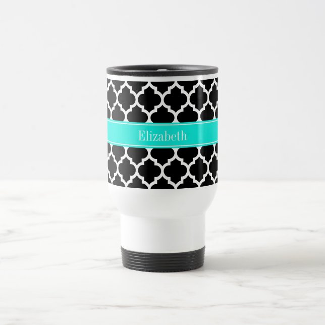 Black White Moroccan #5 Brt Aqua Namn Monogram Resemugg (Center)