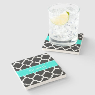 Black White Moroccan #5 Brt Aqua Namn Monogram Stenunderlägg