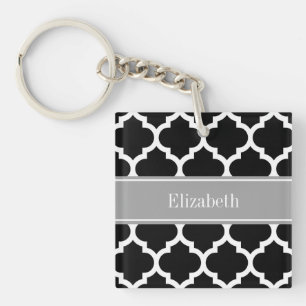 Black White Moroccan #5 Mörk Grått Namn Monogram