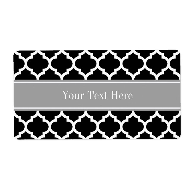 Black White Moroccan #5 Mörk Grått Namn Monogram Fraktsedel (Framsidan)