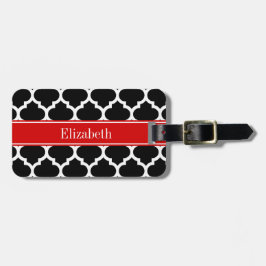 Black White Moroccan #5 Red Namn Monogram Bagagebricka