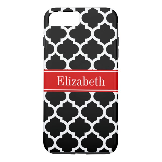 Black White Moroccan #5 Red Namn Monogram Case-Mate iPhone Skal (Baksida)