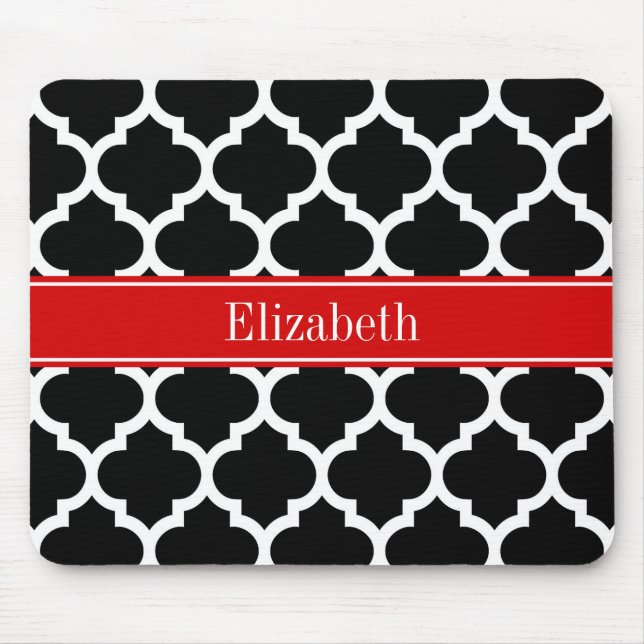 Black White Moroccan #5 Red Namn Monogram Musmatta (Framsidan)
