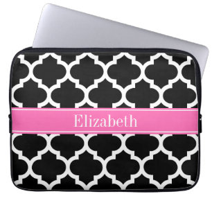 Black White Moroccan #5 Shock rosa #2 Namn Monogra Laptop Sleeve