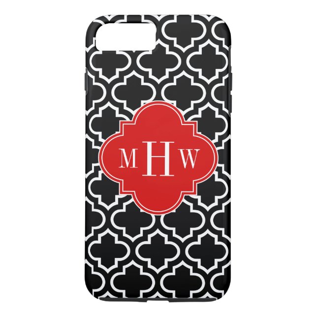 Black White Moroccan #6 Red 3 Initial Monogram Case-Mate iPhone Skal (Baksida)