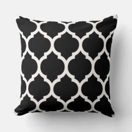 Black White Moroccan lattice Quatrefoil Mönster Kudde