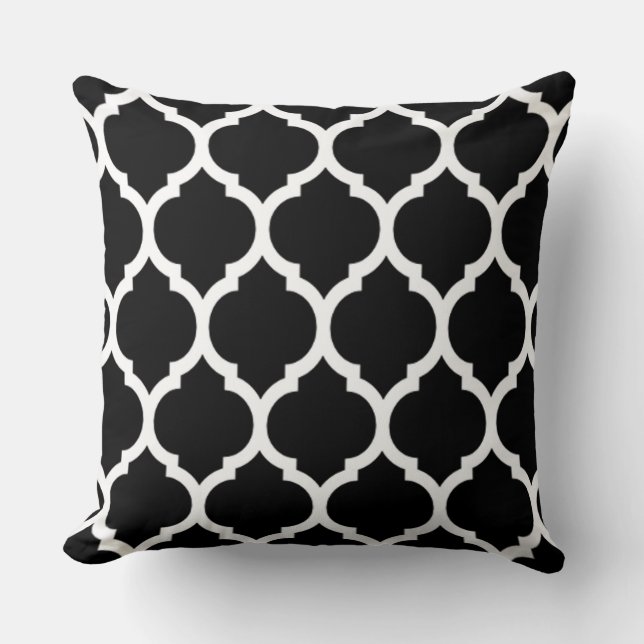 Black White Moroccan lattice Quatrefoil Mönster Kudde (Framsida)