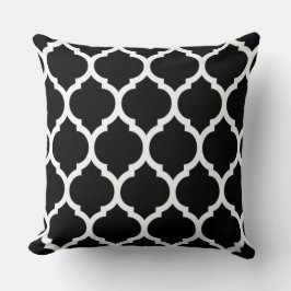 Black White Moroccan lattice Quatrefoil Mönster Kudde