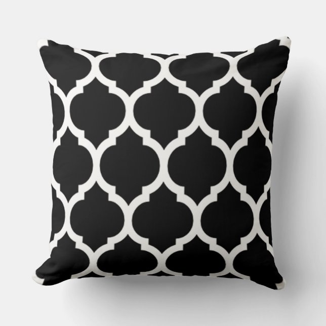 Black White Moroccan lattice Quatrefoil Mönster Kudde (Framsida)