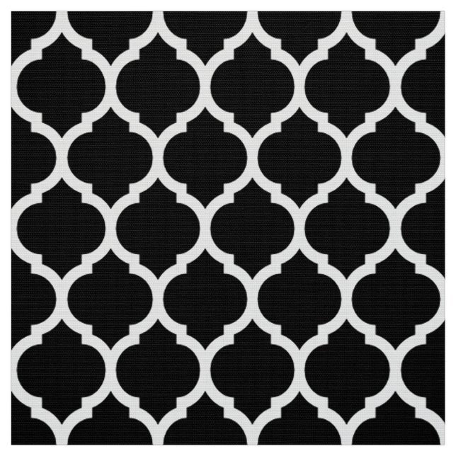 Black White Moroccan lattice Quatrefoil Mönster Tyg (Provkarta)