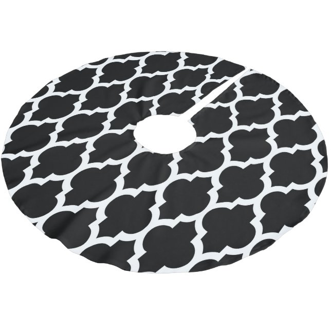 Black White Moroccan Quatrefoil Mönster #4 Julgransmatta Borstad Polyester (Vinklad)
