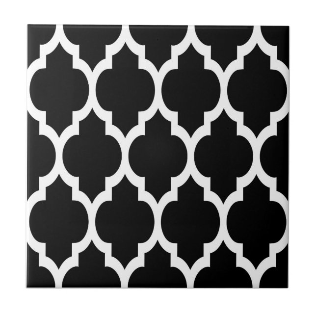 Black White Moroccan Quatrefoil Mönster #4 Kakelplatta (Framsidan)
