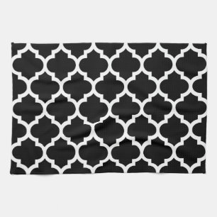Black White Moroccan Quatrefoil Mönster #5 Kökshandduk
