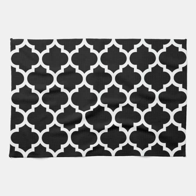 Black White Moroccan Quatrefoil Mönster #5 Kökshandduk (Horisontell)