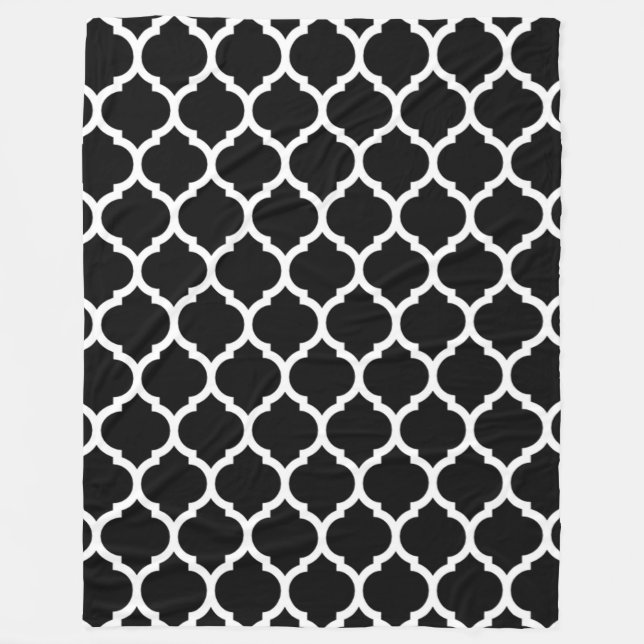 Black White Moroccan Quatrefoil Mönster Fleecefilt (Framsidan)