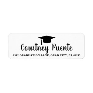 Black White Mortar Board Studenten Returadress Etikett