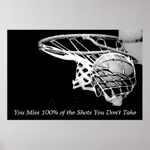 Black White Motivation Basketball Poster